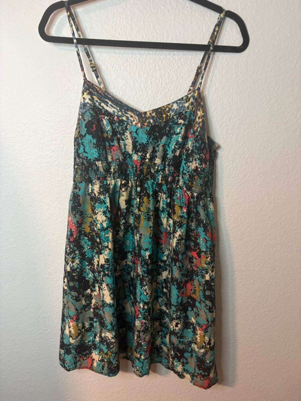 Xhilaration Teal Black Multicolor Spaghetti Strap Dress